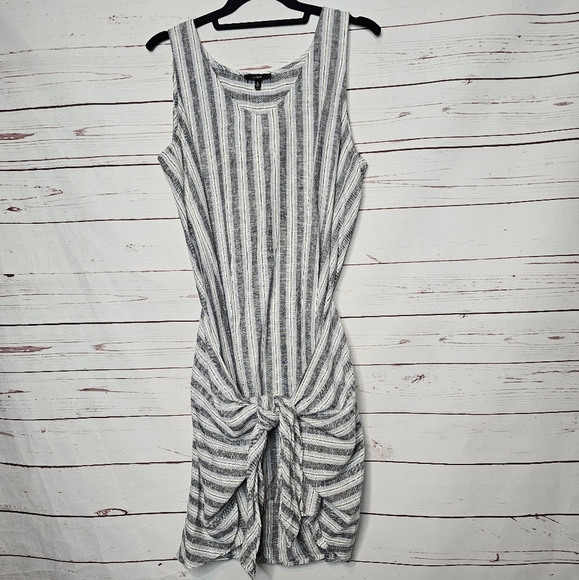 DREW Striped Morgan Tie Wrap Linen Blend Dress - Picture 11 of 11
